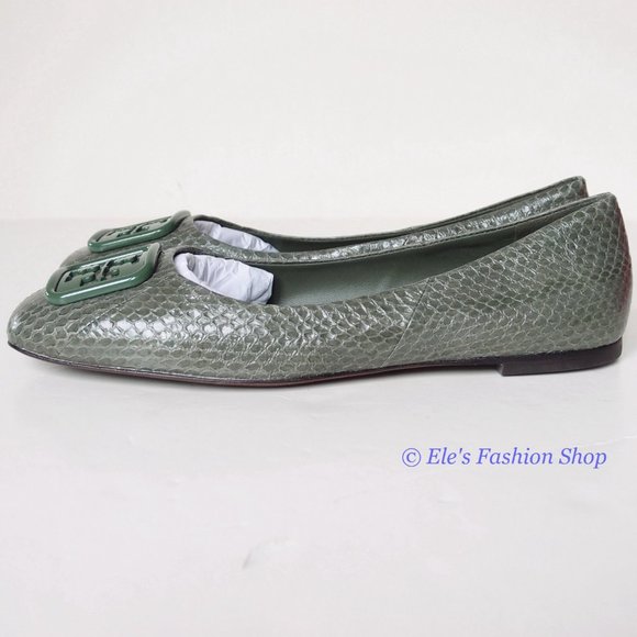 NIB Tory Burch Georgia Ballet Snake Embossed Leather Palm Leaf Green US 9 AUTHNT - Picture 12 of 16